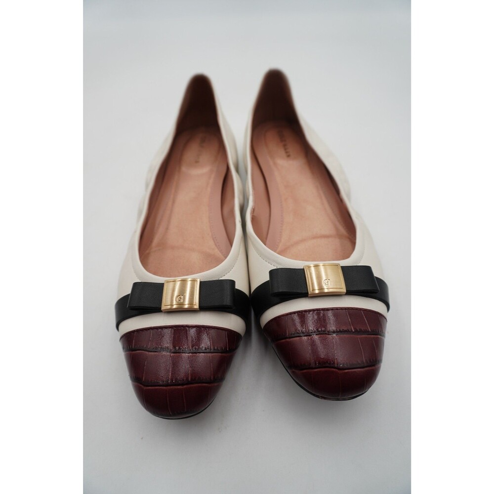 Cole Haan Go-To Tova Bow Ballet Flats Cap Toe Leather Mahogany Croc Size 10.5B